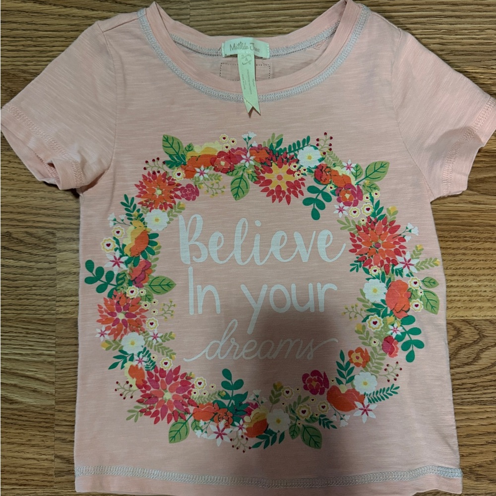 EUC Sz 4 Matilda Jane Girls' Pink 'Believe In Your Dreams' Floral Tee